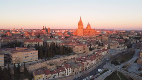 Romanesque architecture at the famous city of Salamanca in Spain under the afternoon orange sunlight alt