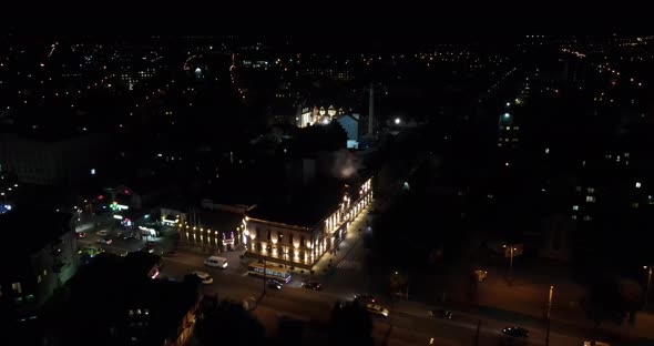 Ukraine City Rivne. Aerial Shot Night