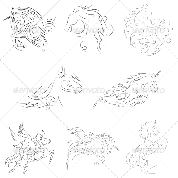 Abstract Pegasus Animal Designs - Vector Pack - Animals Characters