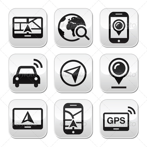 GPS Navigation Travel Vector Buttons Set - Travel Conceptual