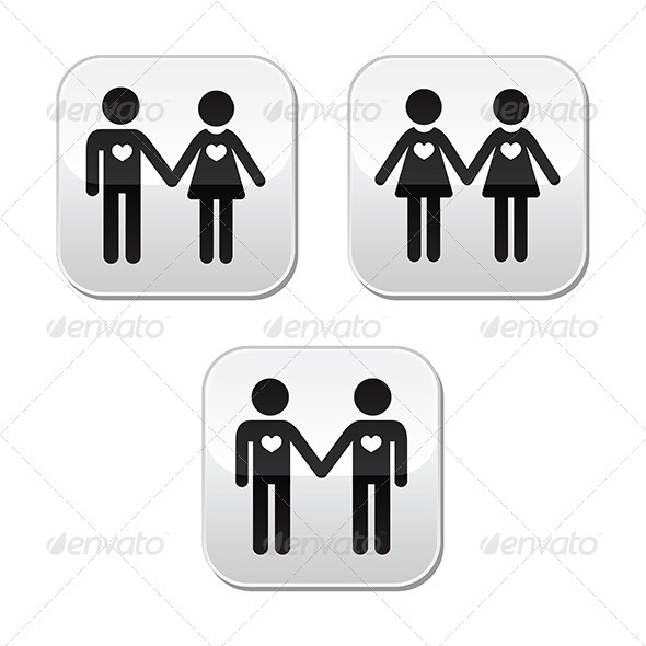 Man and Woman, Gay and Lesbian Couples Buttons - People Characters