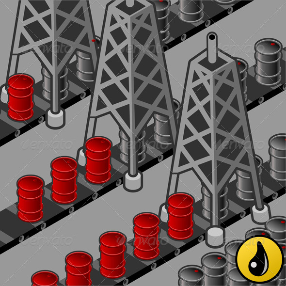 Isometric Oil Towers in Production - Buildings Objects
