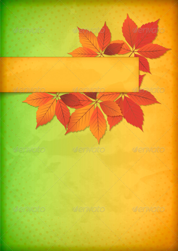 Autumn Leaves on Old Crumpled Paper with Banner - Seasons Nature