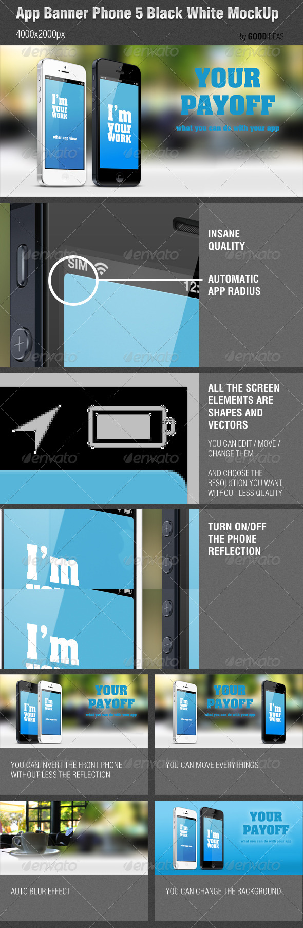App Banner iPhone 5 Black White MockUp Real Photo - Mobile Displays