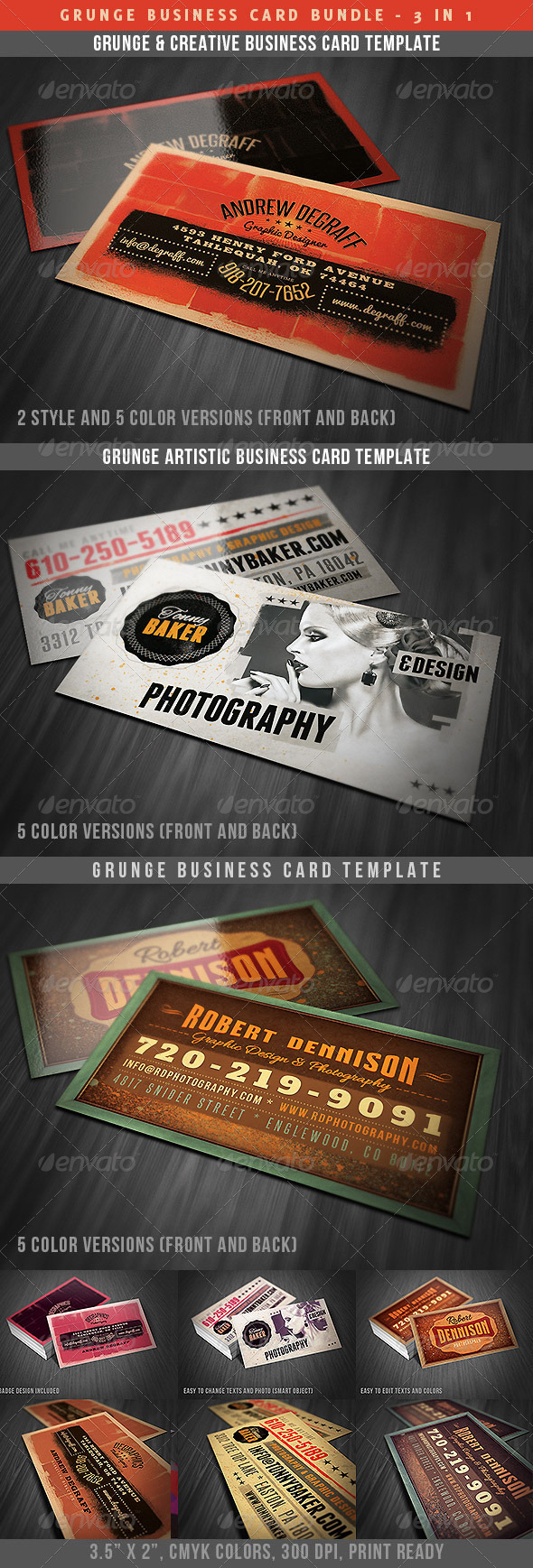 Grunge Business Cards Bundle - Grunge Business Cards