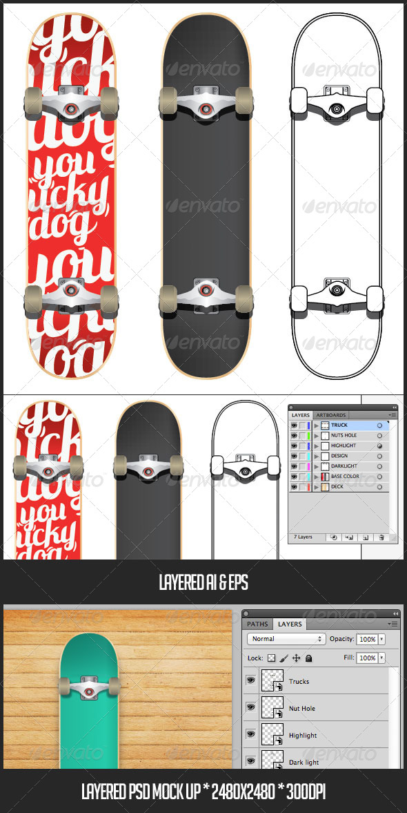Skateboard Mock-up - Objects Vectors