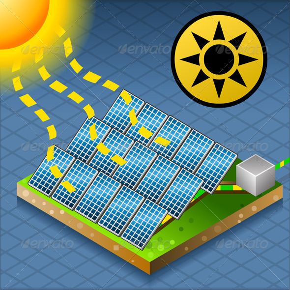 Isometric Solar Panel at Work - Objects Vectors