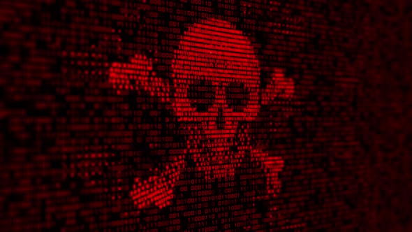 Computer server got attacked with malware by hacker, binary death skull ...