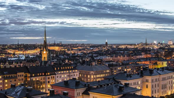 View of Stockholm City at Dusk Time Lapse