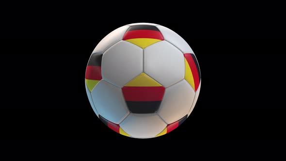 Soccer ball with flag Germany, on black background loop alpha