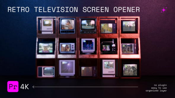 Retro Television Opener Premiere Pro template preview