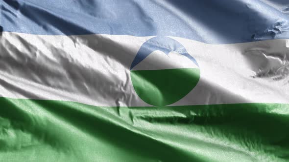 Kabardino Balkaria textile flag waving on the wind. Slow motion. 20 seconds loop.  alt
