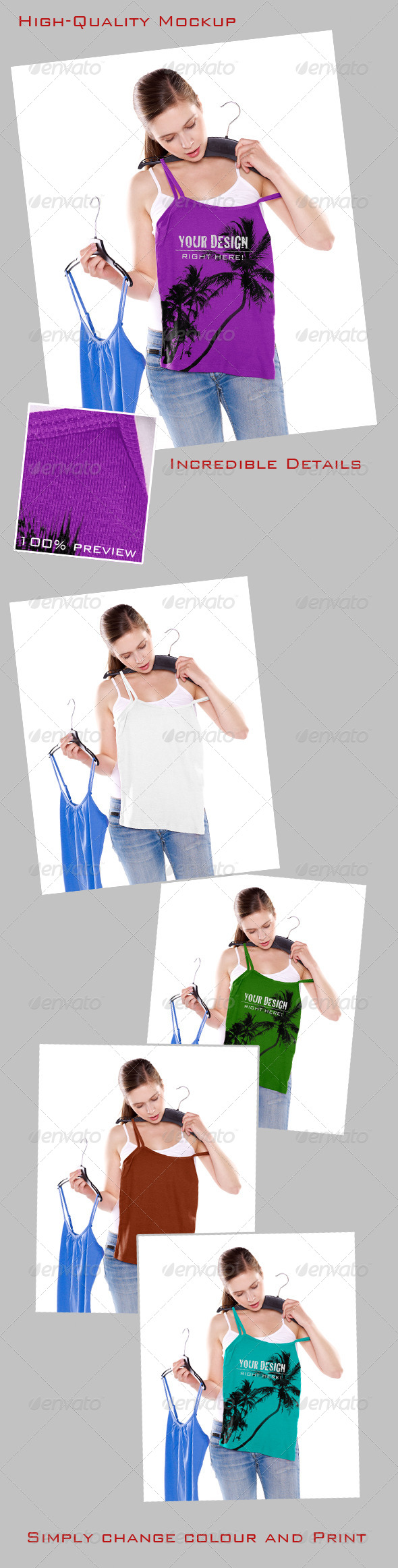 Mock-Up, Girl Trying on Top - T-shirts Apparel