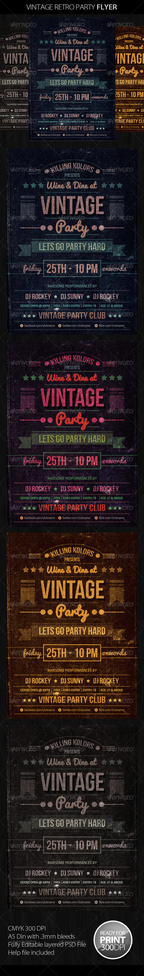 Vintage Retro Party Flyer - Clubs & Parties Events