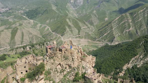 Abandoned Village High in the Gamsutl Mountains in Dagestan Filmed on a Drone alt
