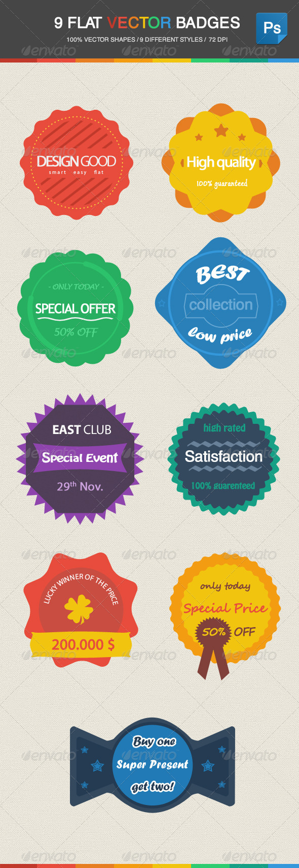 9 Flat Vector Badges - Badges & Stickers Web Elements
