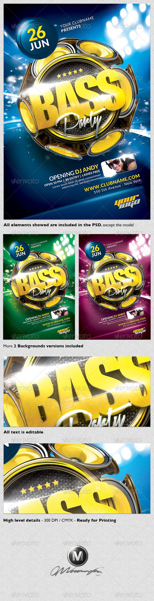 Bass Party Flyer Template - Clubs & Parties Events