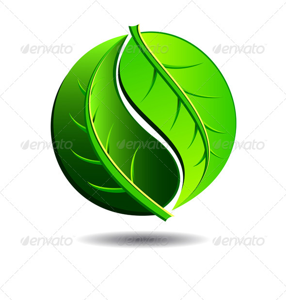 Green Symbol Concept Yin Yang in a Leaf Design - Decorative Symbols Decorative