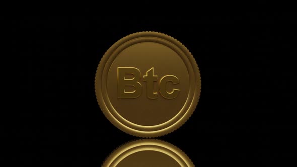 3d render golden Bitcoin btc spinning on black background illustration