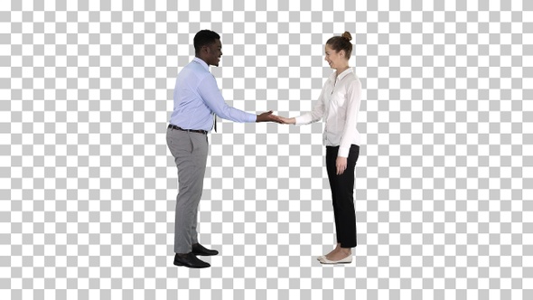 African man and caucasian woman giving low five, Alpha Channel alt