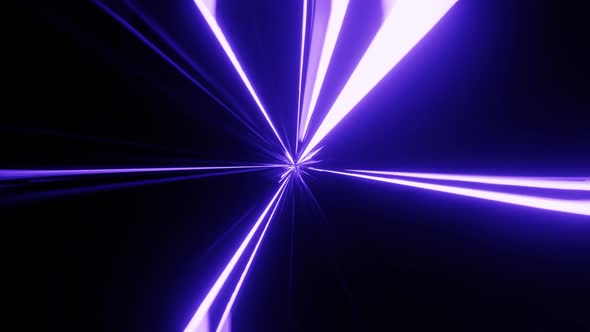 Rotating Neon Glowing White and Blue Violet Beam Rays Random Pulsating From the Center on Black