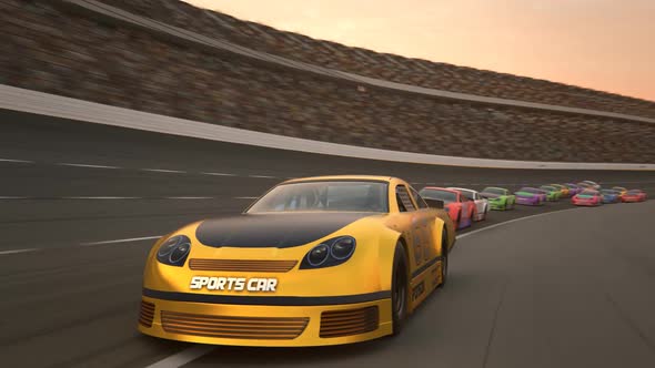 Race Car Speeding Along The Racetrack on stadium during sport event.  4K alt