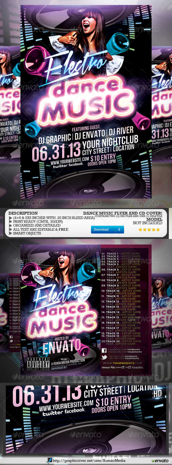 Dance Music Party Flyer and CD Cover - Clubs & Parties Events