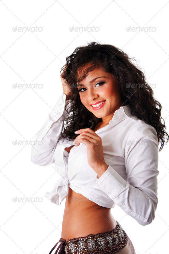 Happy cute young Latina woman - Stock Photo - Images