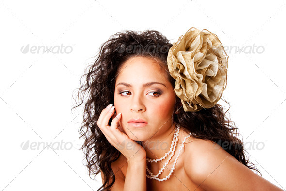 Beautiful clear skin face with flower - Stock Photo - Images