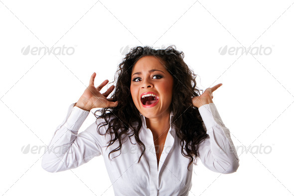 Afraid scared business woman - Stock Photo - Images