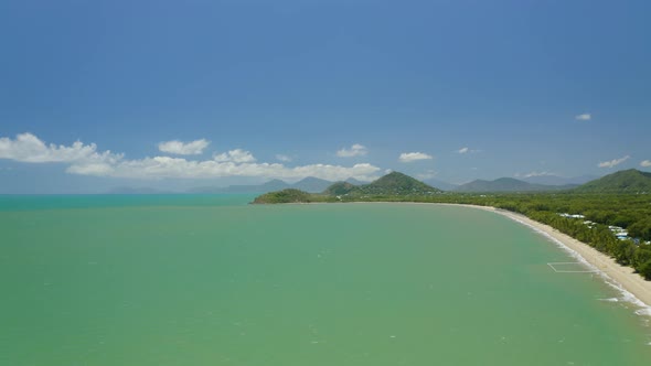 Aerial, Beautiful View On Australian Coast And Clifton Beach In Cairns, Queensland