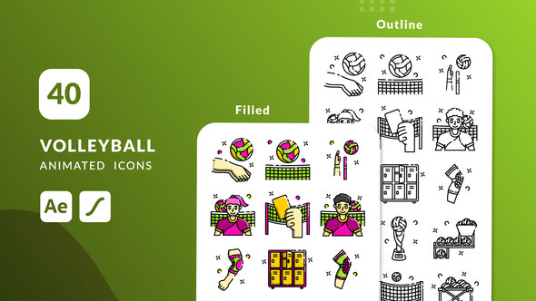 Volleyball Animated Icons | After Effects Elements template preview