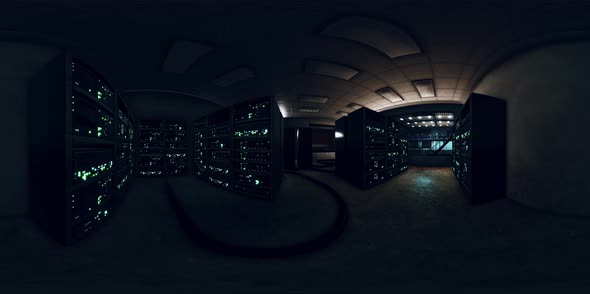 VR360 Futuristic Dark Data Center with Metal and Lights alt