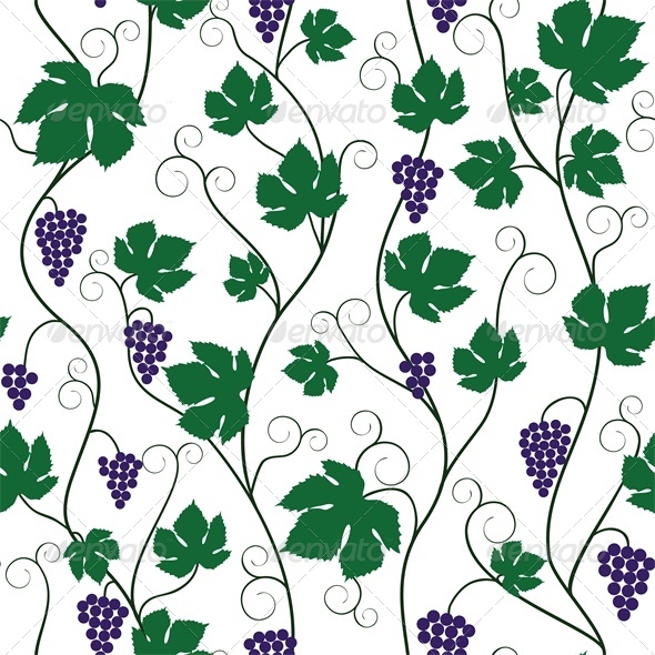 Seamless Background with Bunch of Grapes and Vine - Flowers & Plants Nature