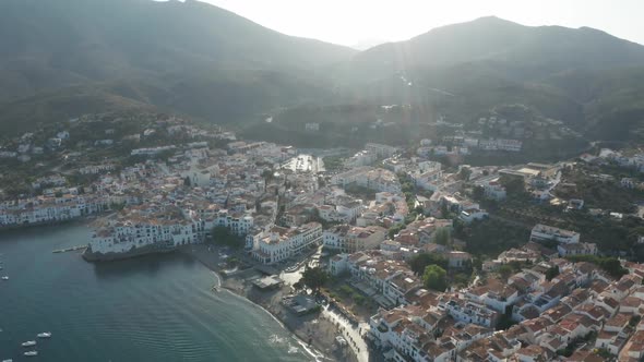 Aerial Shot of Small Town Cadaques at Sunrise alt