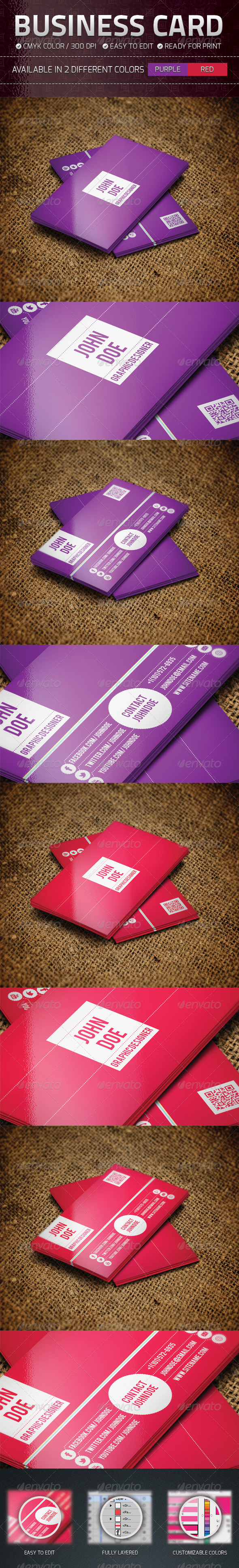 Purple and Red Business Card - Business Cards Print Templates