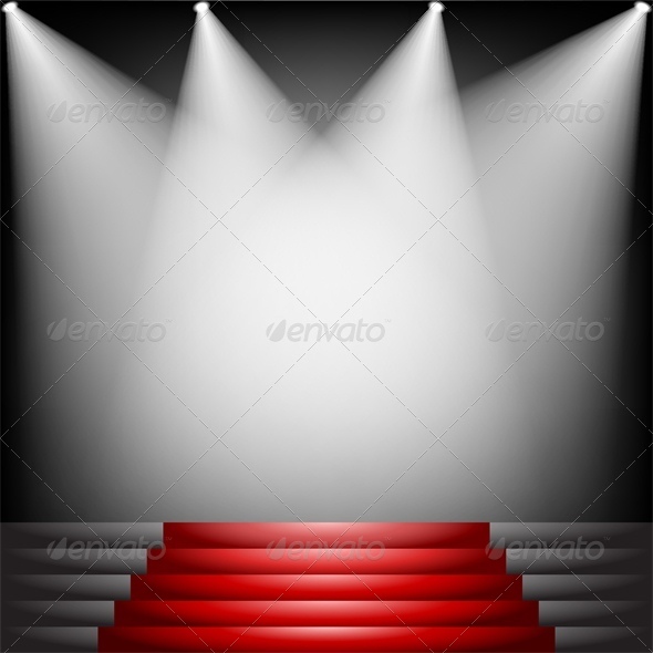 Red Carpet and Stairs with Spotlight - Buildings Objects