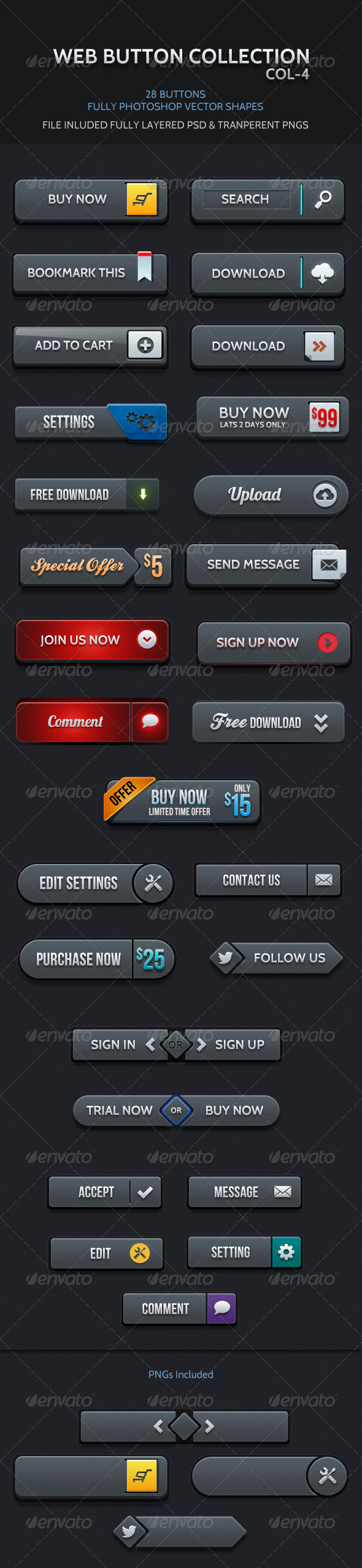 Web Buttons Col 4 - Buttons Web Elements