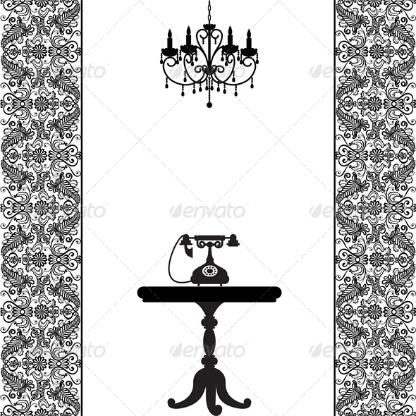 Vintage Card with Telephone, Table and Chandelier - Man-made Objects Objects