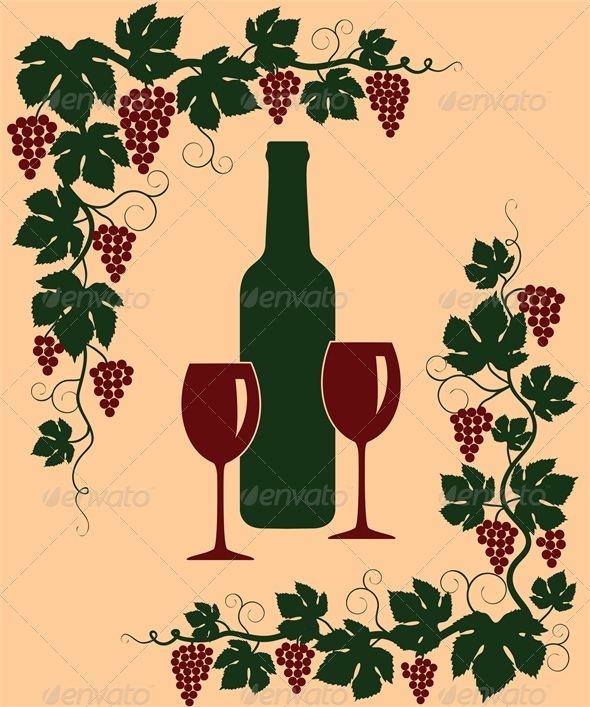 Background with Grapes, Glasses and Bottle - Food Objects