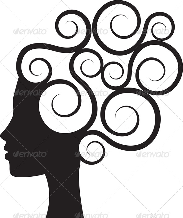 Silhouette of Woman's Profile with Curly Hair - People Characters