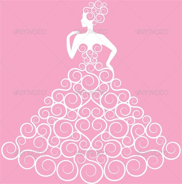 Silhouette of Bride in Curly Dress - People Characters