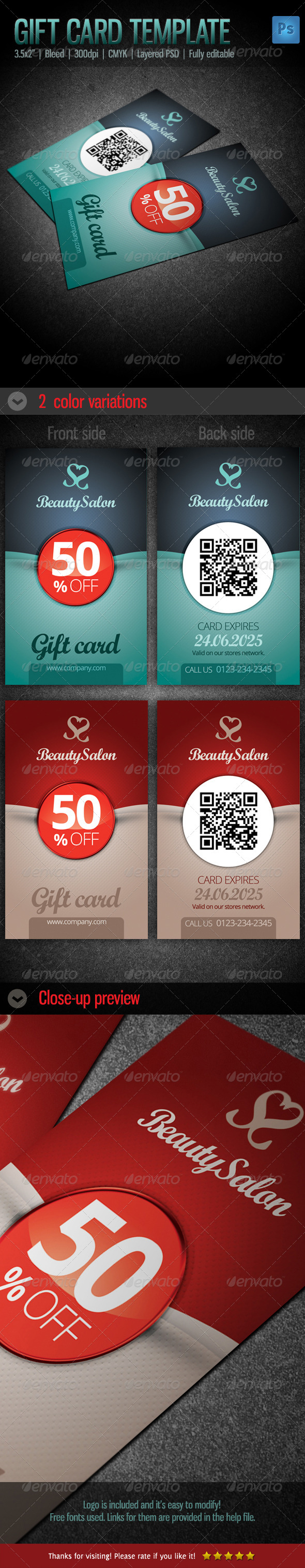 Gift / Voucher Card Template - Cards & Invites Print Templates