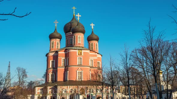 Medieval Russian churches in the Donskoy Monastery. Moscow, Russia