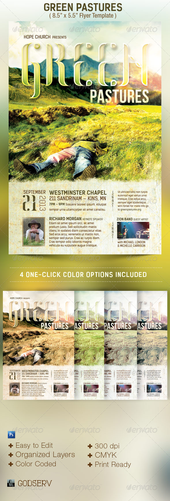 Green Pastures Church Flyer Template - Church Flyers