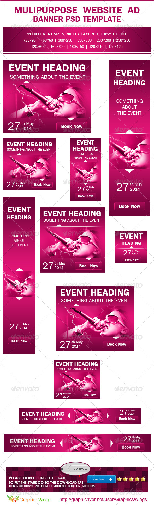 Multipurpose Event Promotion Ad PSD Template - Banners & Ads Web Elements