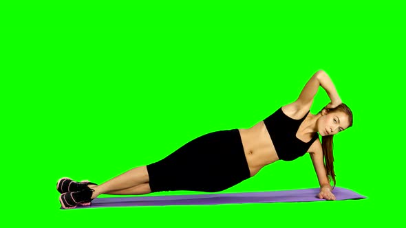 Fitness Girl Doing Strength Exercises. Gym, Green Screen alt