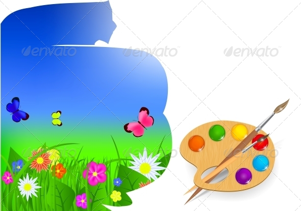 Brush and Sky Paint Vector Illustration - Seasons Nature
