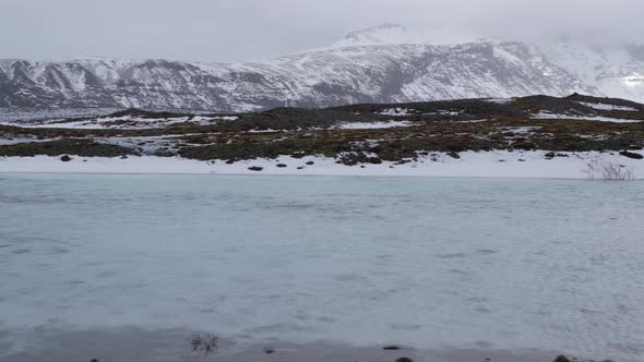 Iceland Winter View Of Snow Covered Lands And Natural Sulfur Pools 