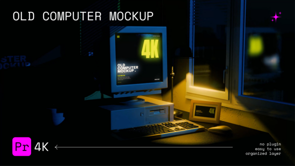 Old Computer Mockup Night Version Premiere Pro template preview